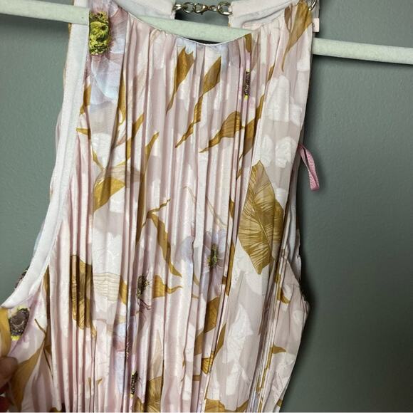 Ted Baker maxi dress size 8 Harpah Floral NWT pastel pleated gold chain straps - Picture 14 of 14